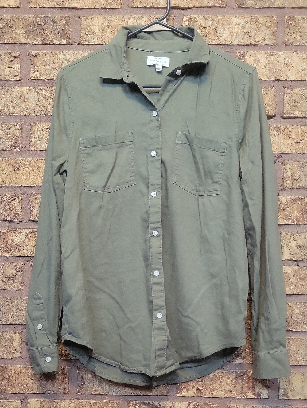 Lucky Brand Olive Green Women's Button-Down Shirt Size Small Cotton Viscose